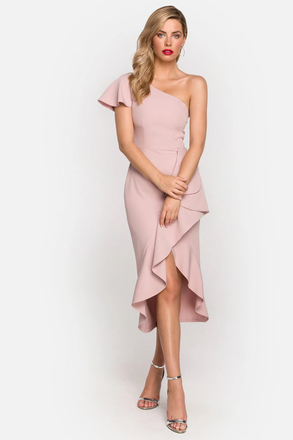 One shoulder dress with a frill